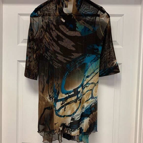 Joseph Ribkoff Sheer Button Down Tunic Blouse sz 10 Art to Wear - Picture 4 of 4